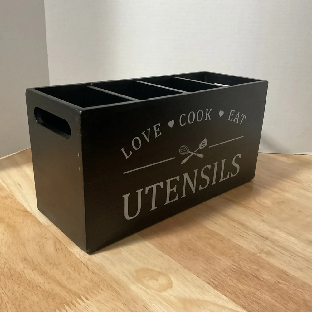 Large Kitchen Utensils Holder Customizable Compartments Wooden Utensil Organize